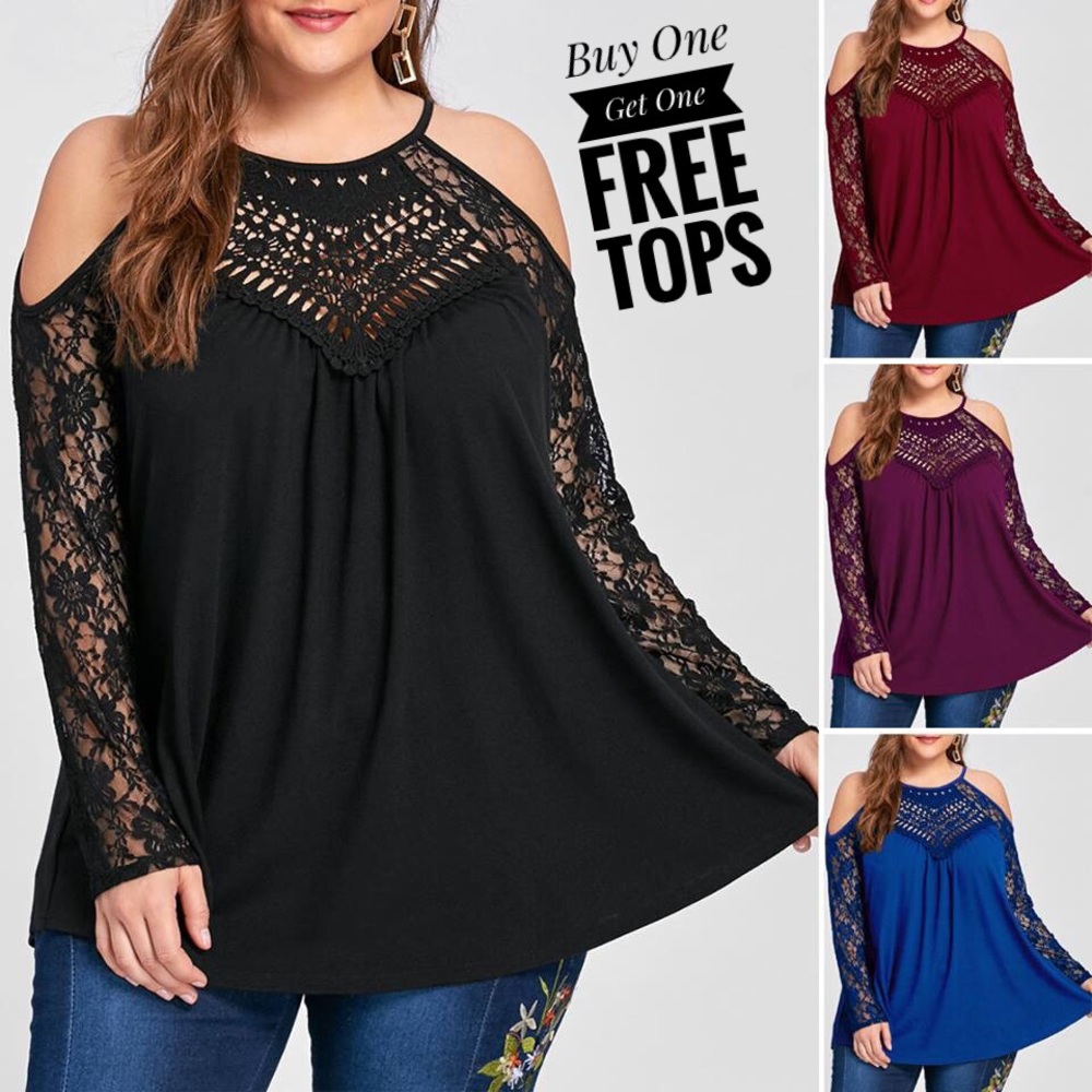 Lace Trim Cold Shoulder Top